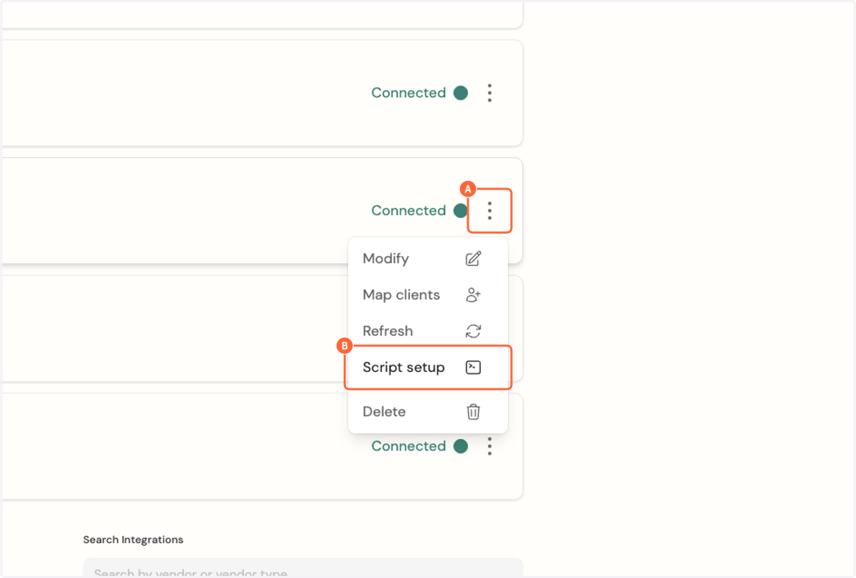A. Click on dropdown trigger B. Click on Script setup