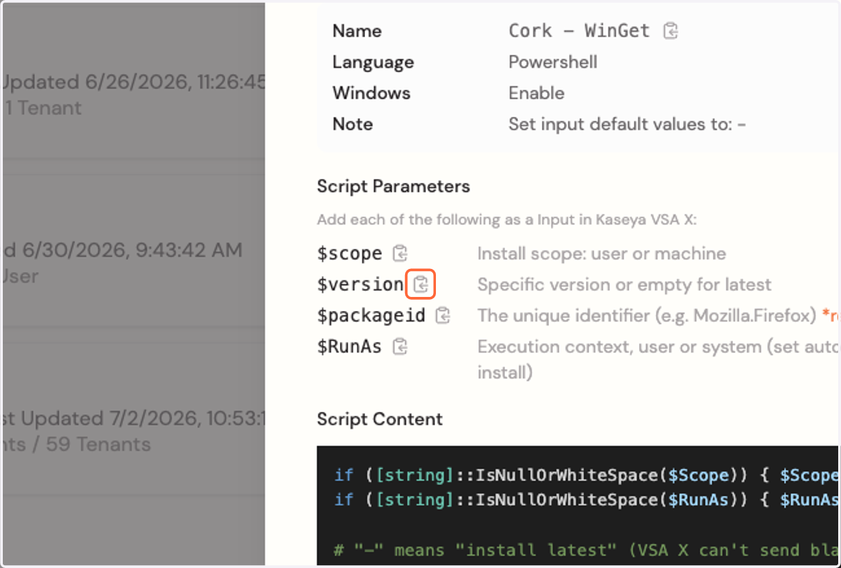 Click on Copy Variable
