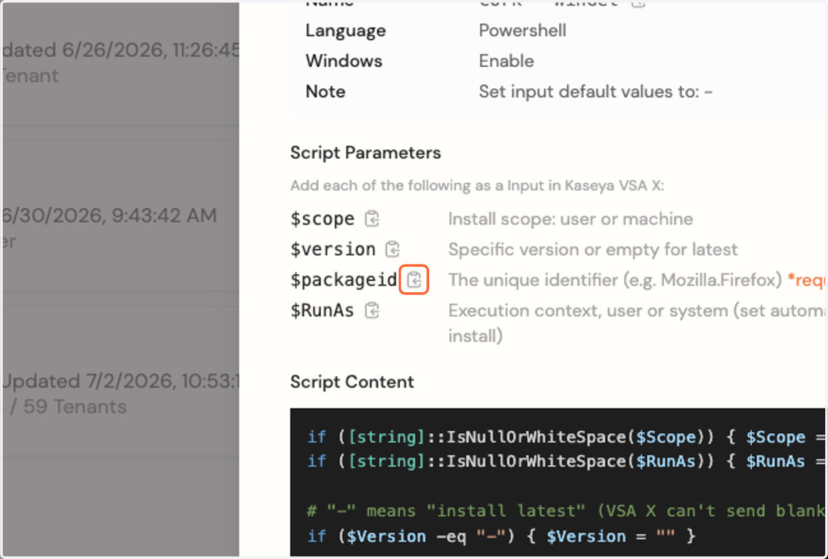 Click on Copy Variable