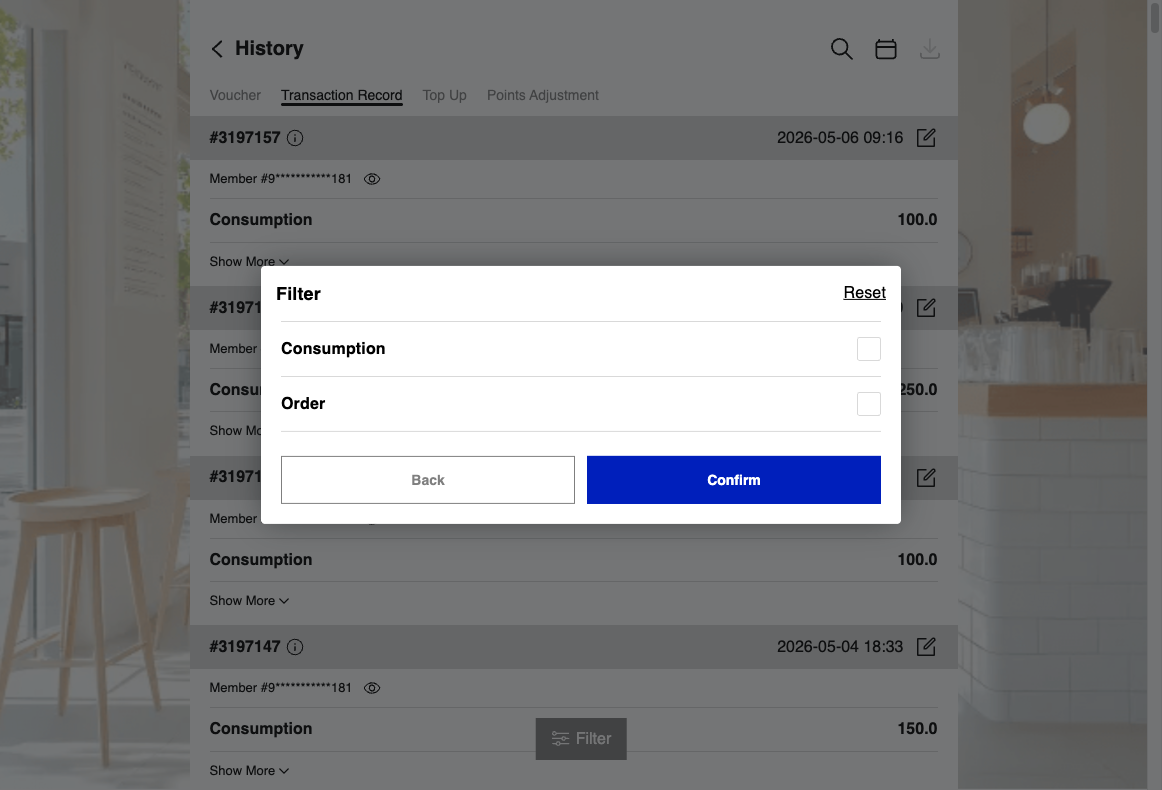 or Filter by Transaction Record