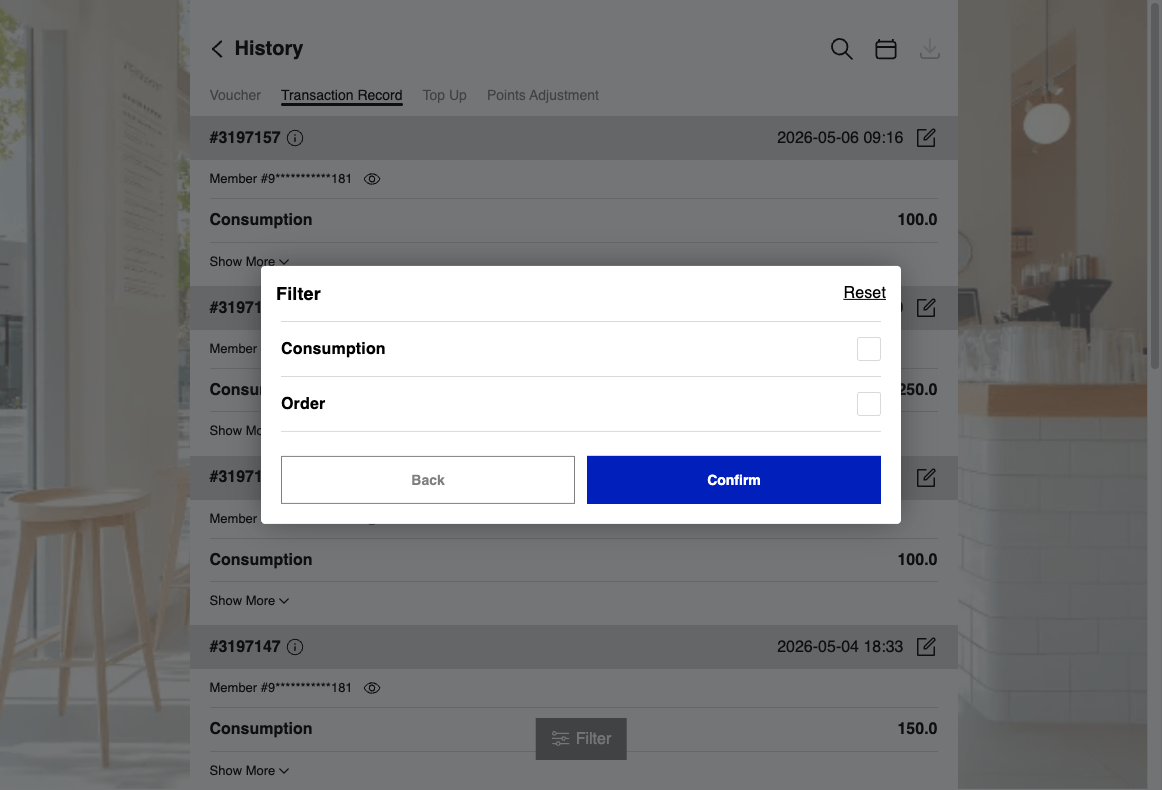 or Filter by Transaction Record