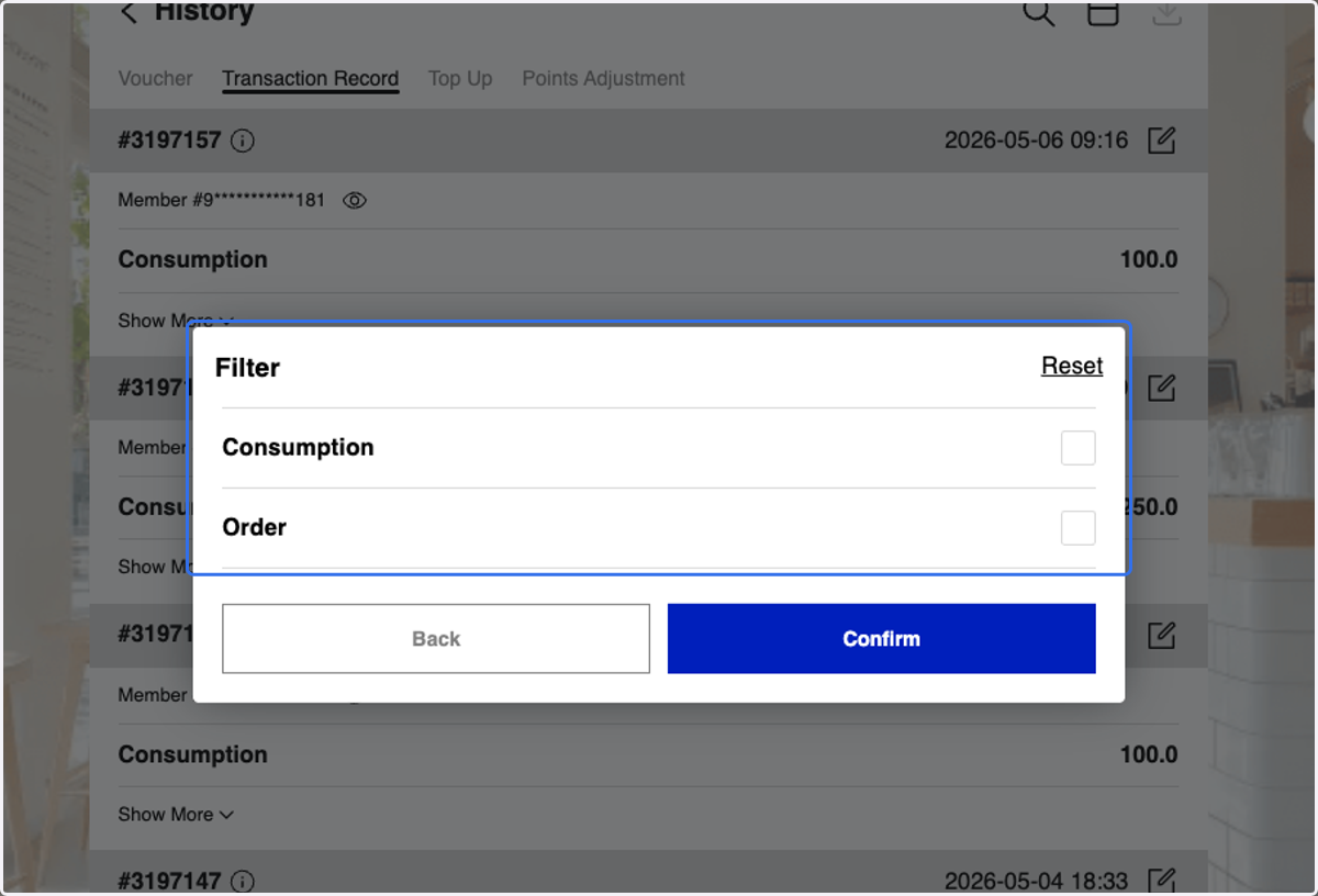 or Filter by Transaction Record