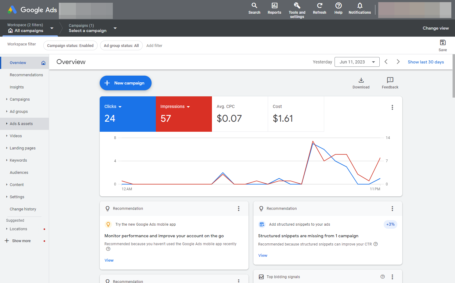 Click on Ads & assets