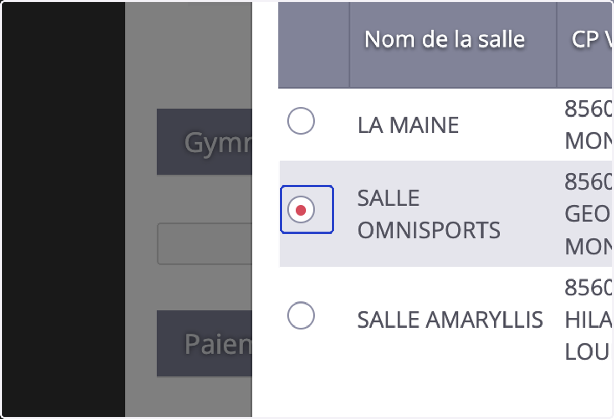 Sélectionnez votre gymnase principal