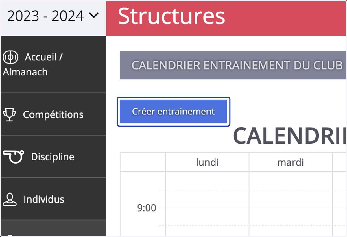 Cliquez sur "créer entrainement"