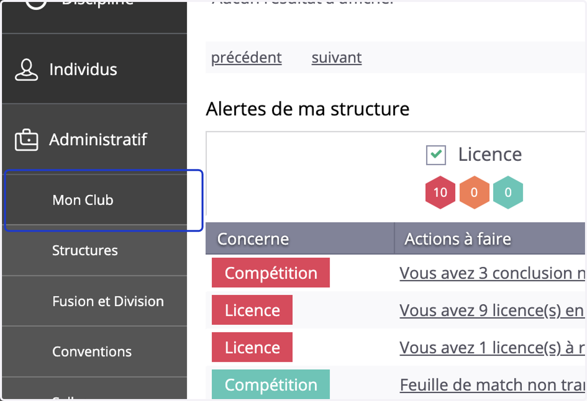 Puis sur la partie “Mon Club”