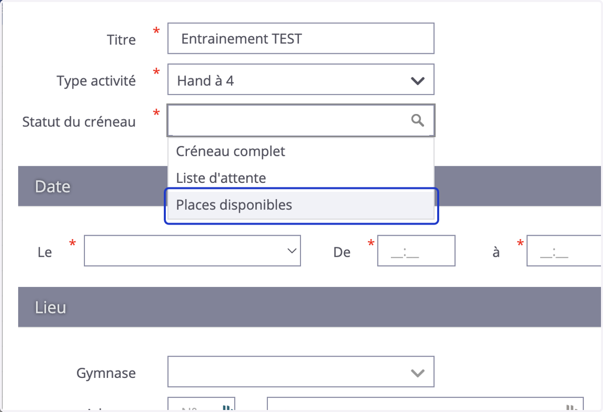 Click on Places disponibles