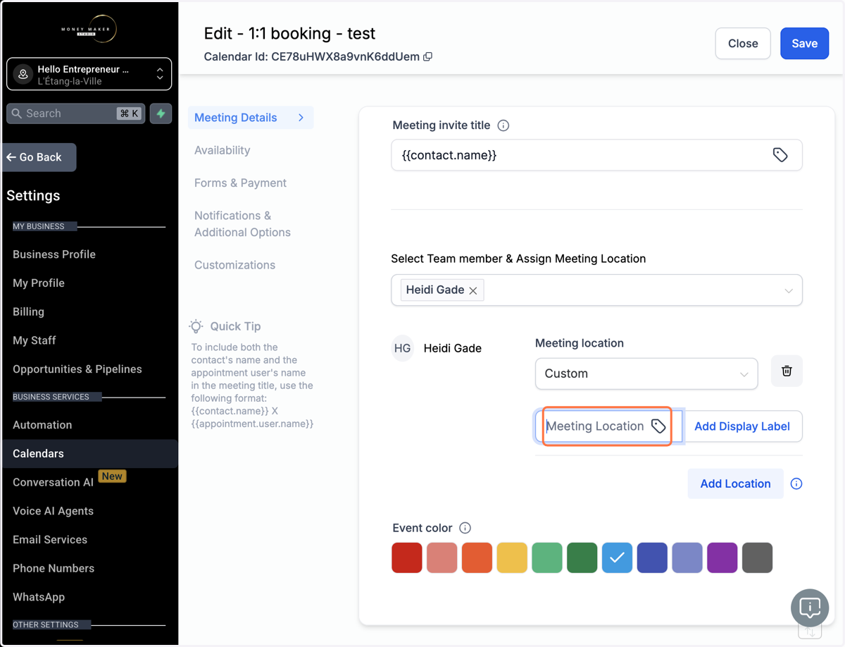 Når du kommer ind i Advanced Settings, så kan du under "Meeting Location" fx indsætte dit direkte Zoom-link.