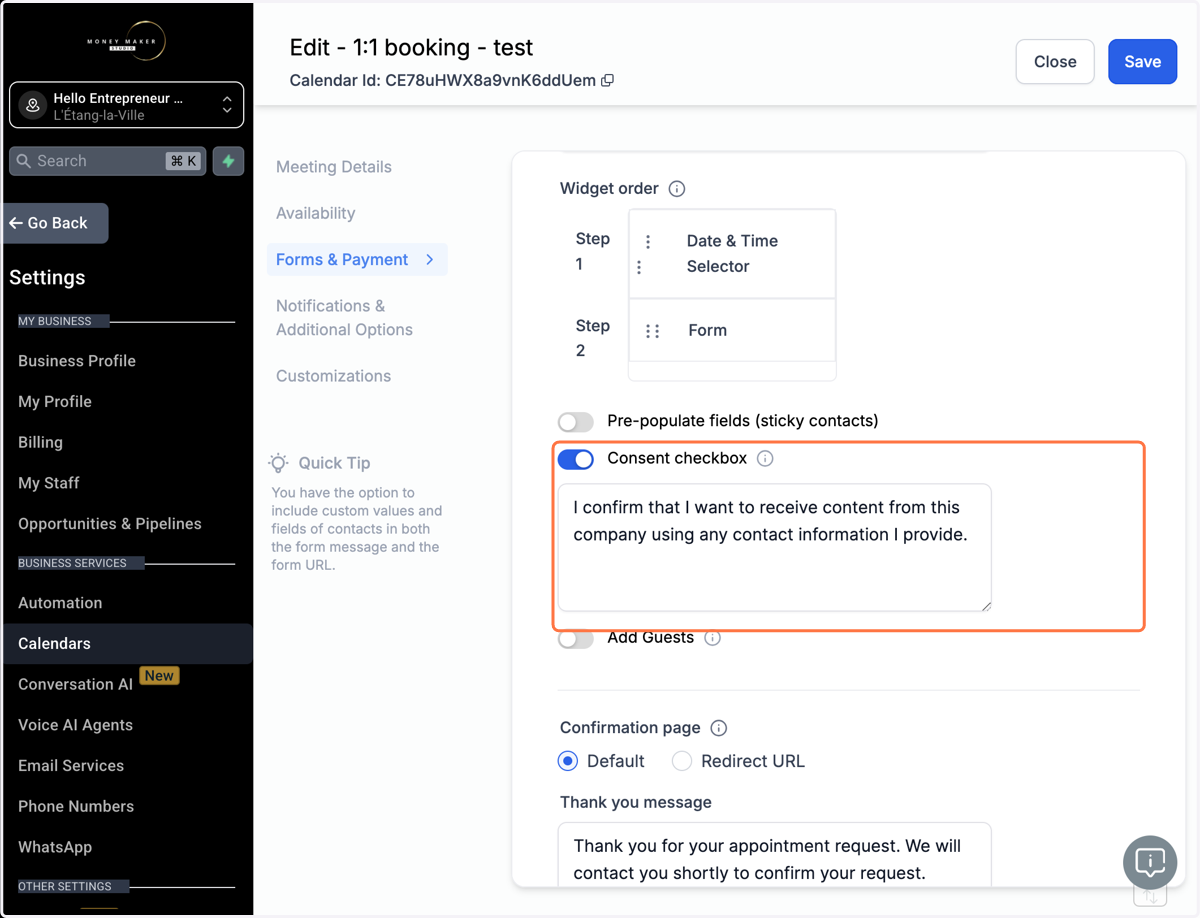 Indsæt din egen tekst for hvad de siger ja til når de booker en tid. Fx at du gerne må kontakte dem.