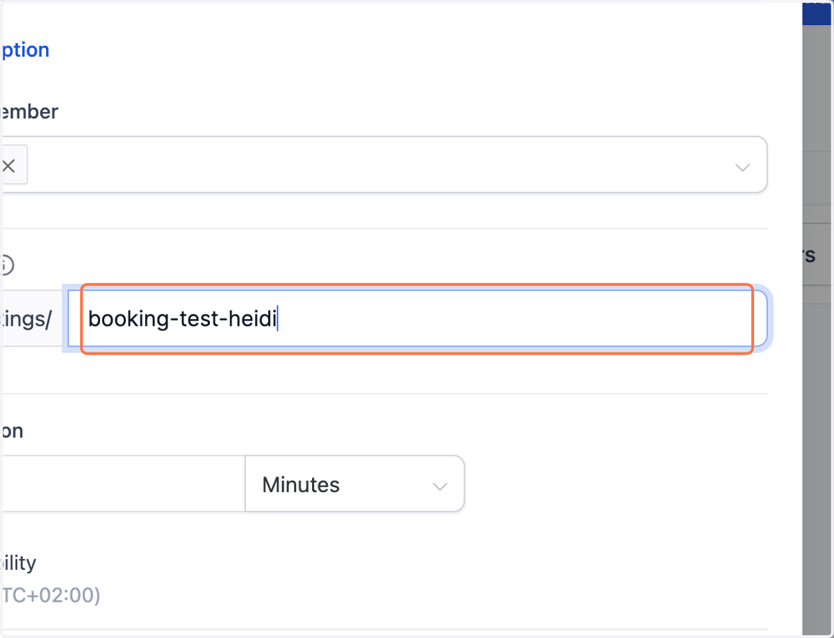 I feltet "Custom URL" indtaster du en URL for selve kalenderen fx "booking-ditnavn"