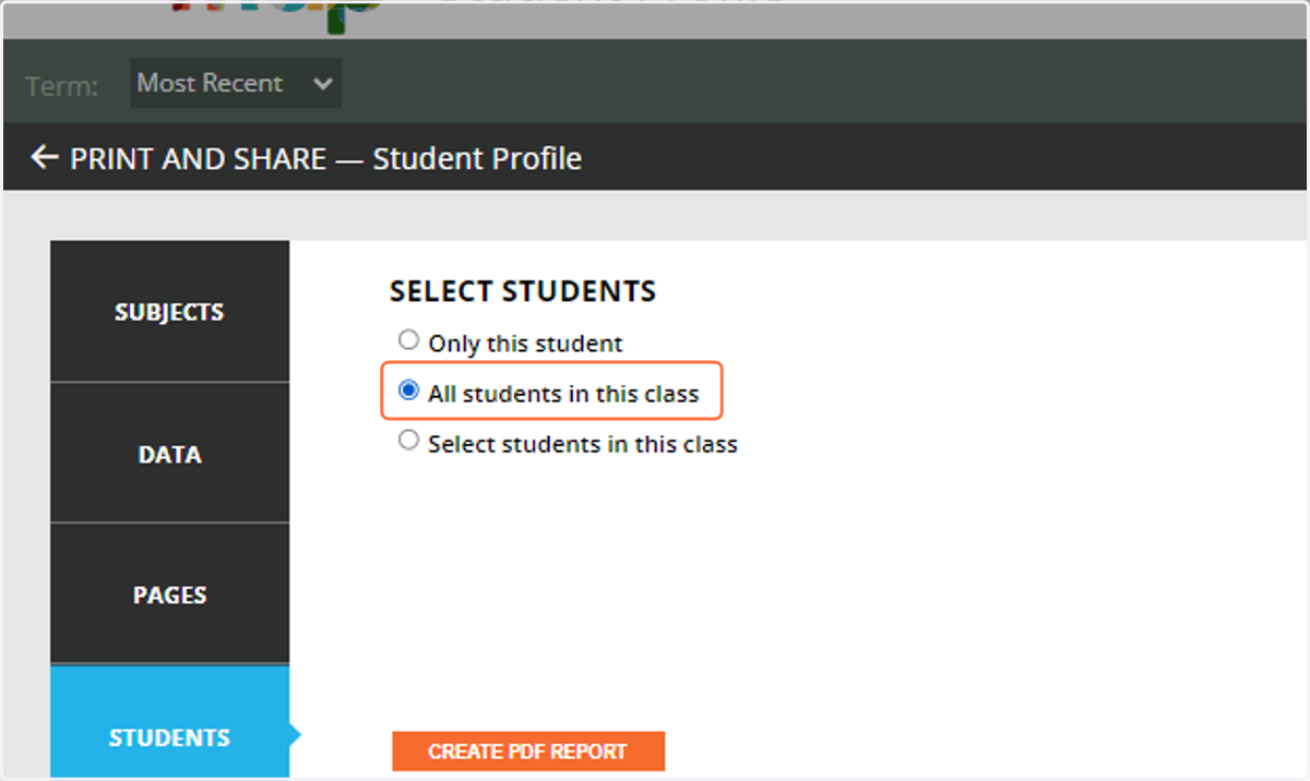 Select All students in this class