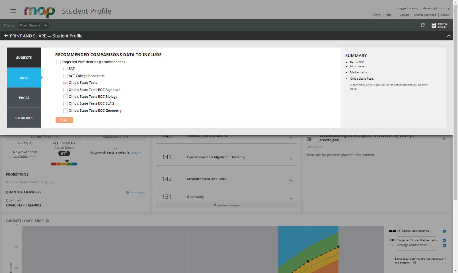 Select if you want the Projected Proficiencies