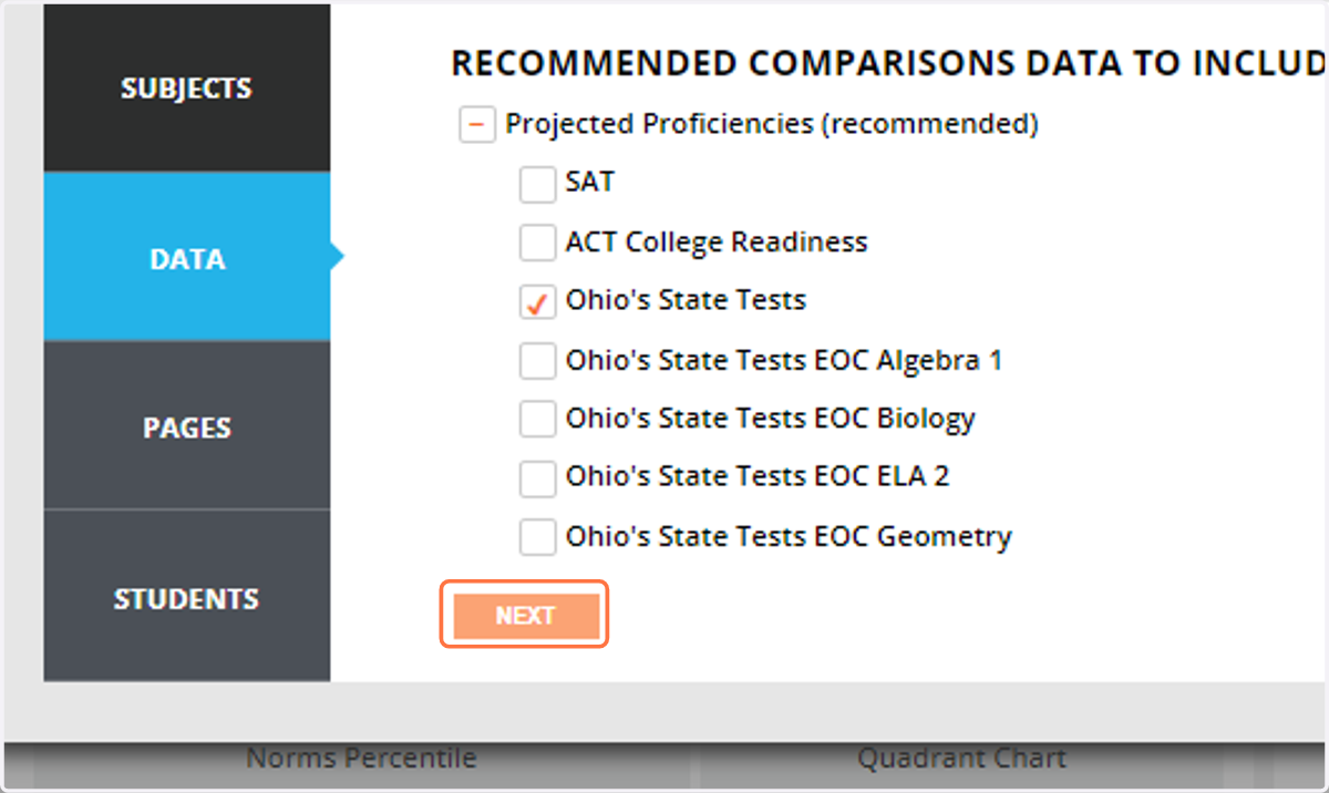 Select if you want the Projected Proficiencies