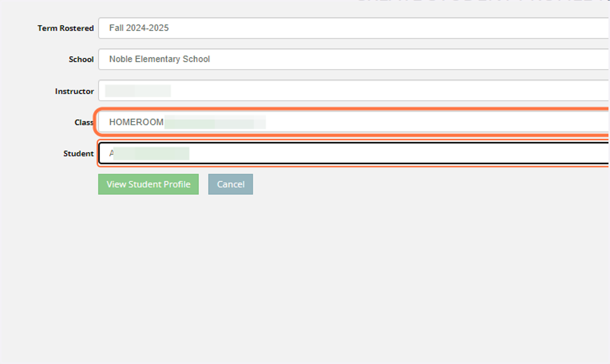 Select a class and a single student then click on View Student Profile