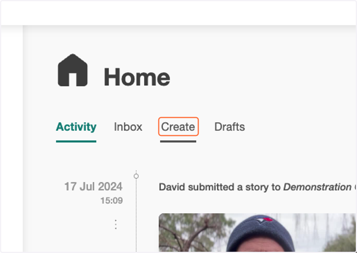 To begin, head to your homepage and click on Create