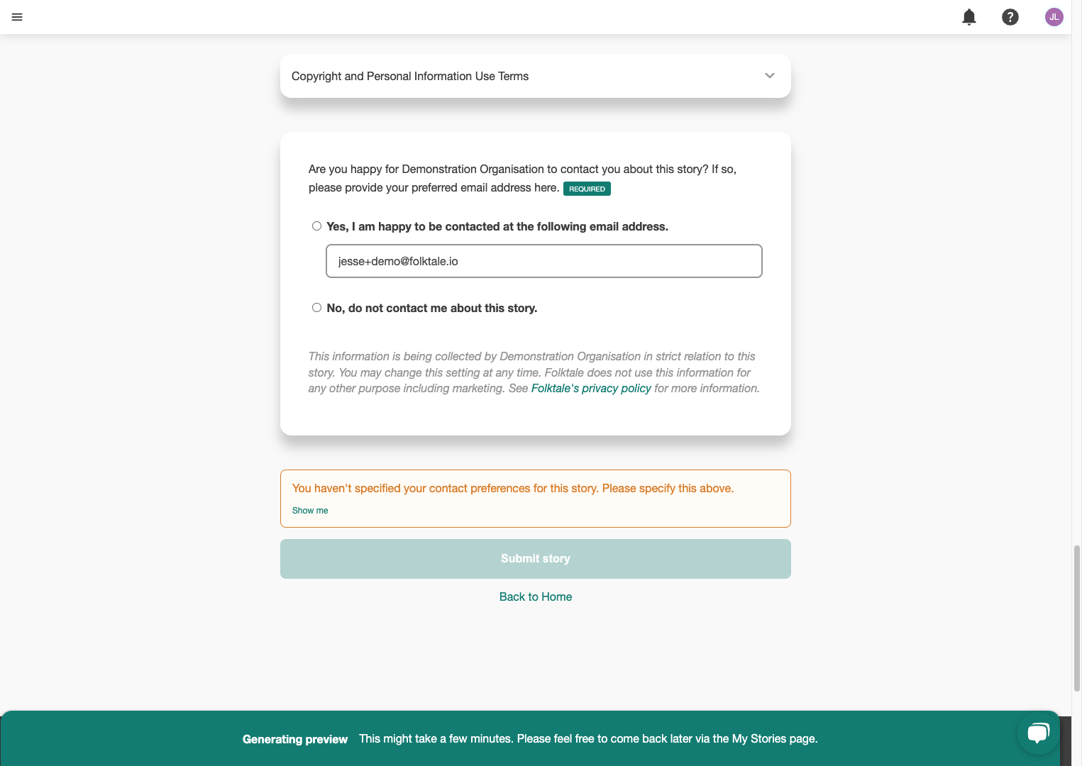 Decide whether you would like to be contacted by the workspace