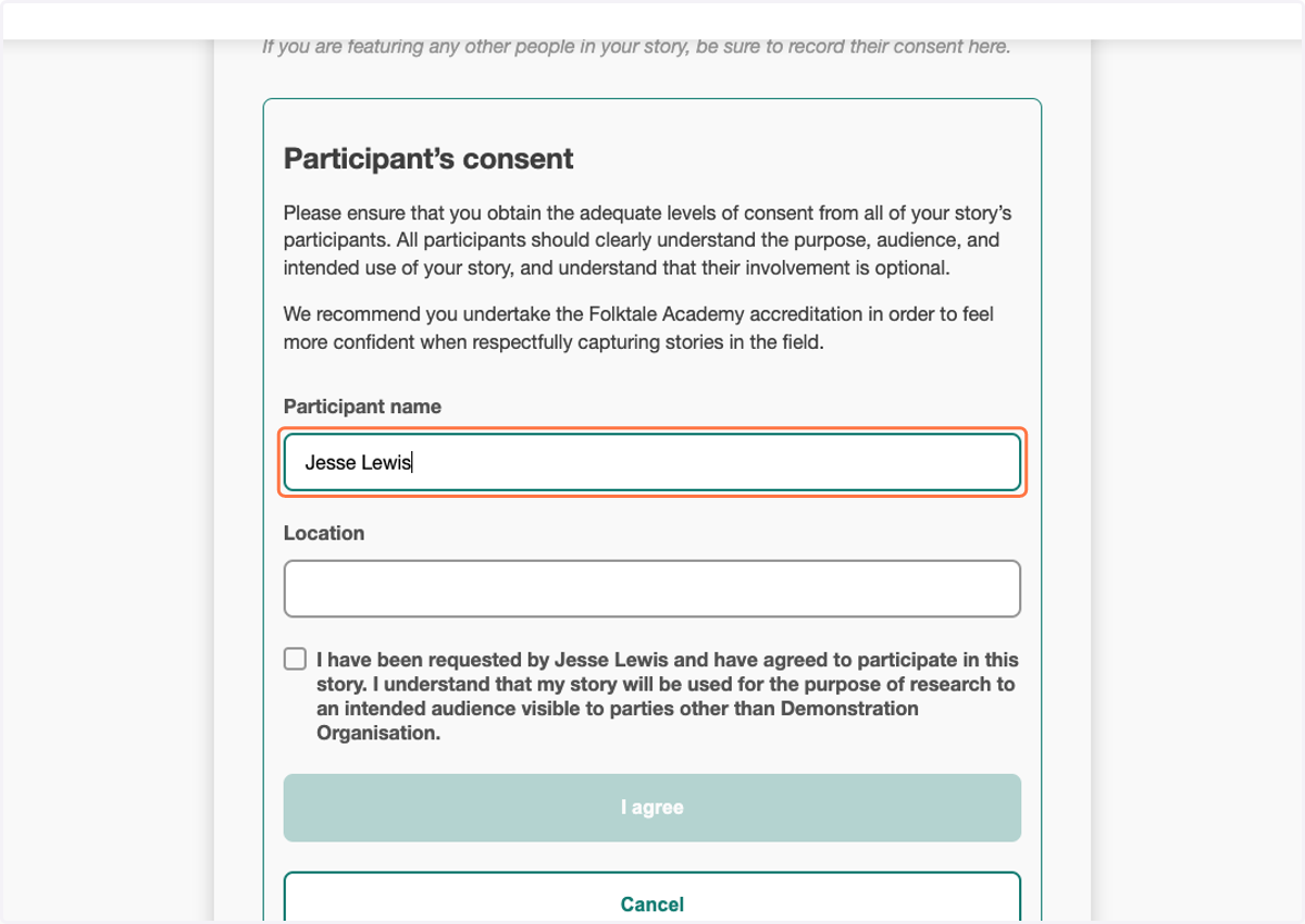 Include participants name