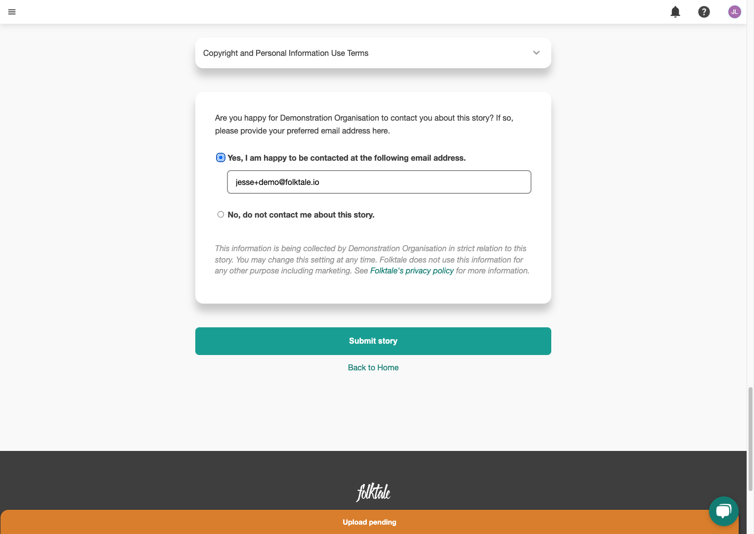 When you're happy with your story, click on Submit story
