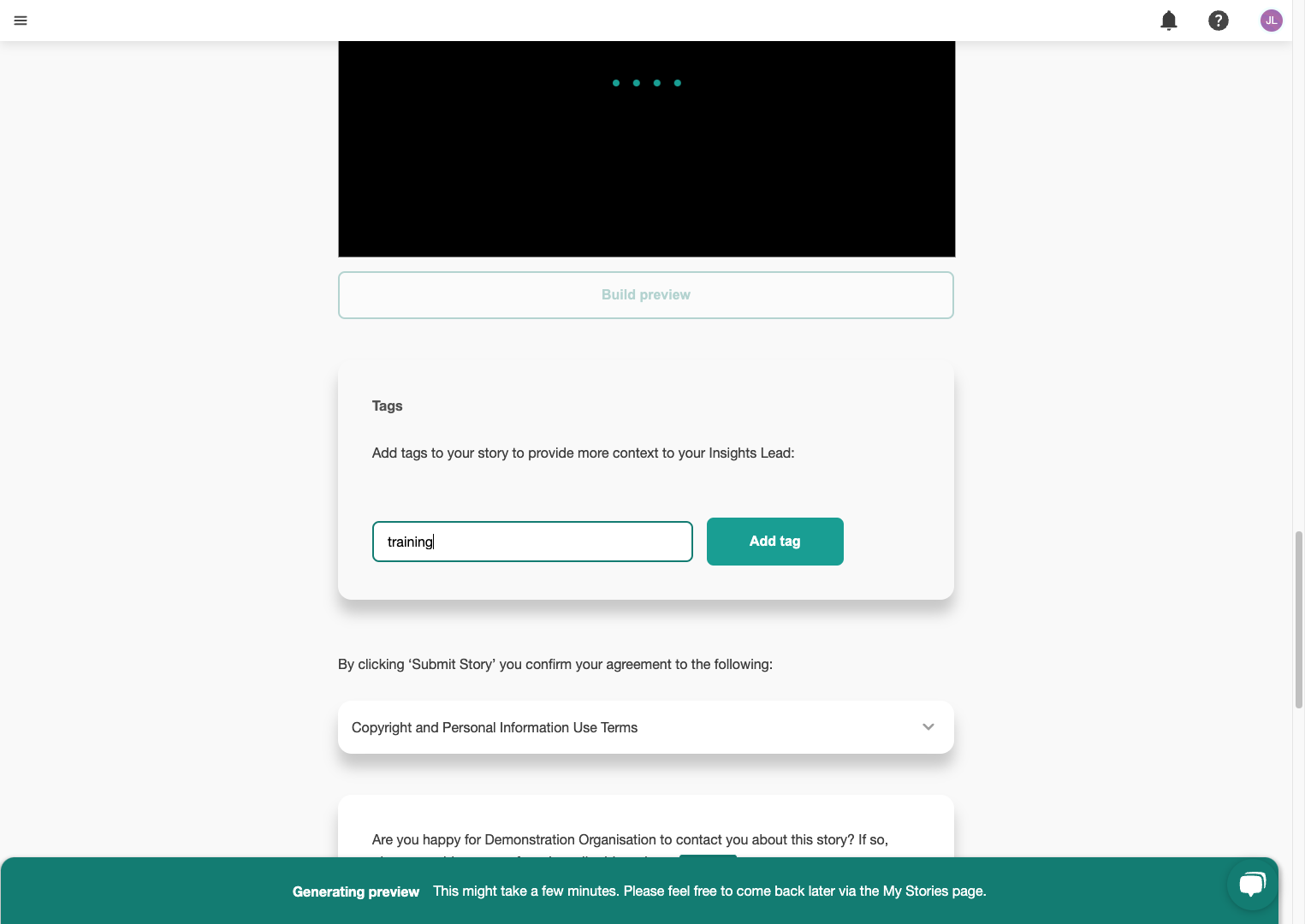 Click on Add tag to include some context words for viewers