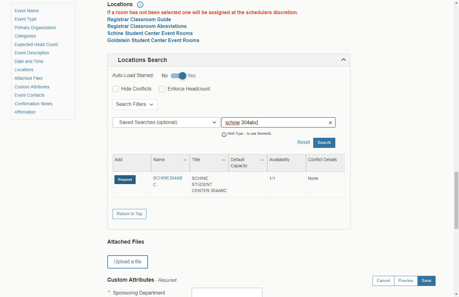 Once you have selected a location and specified a layout, click Request.
