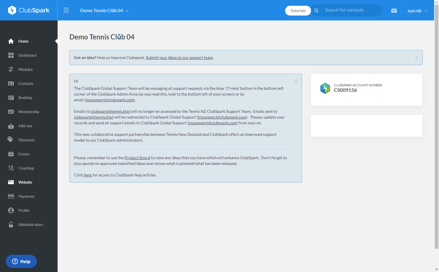 On the admin dashboard click Website