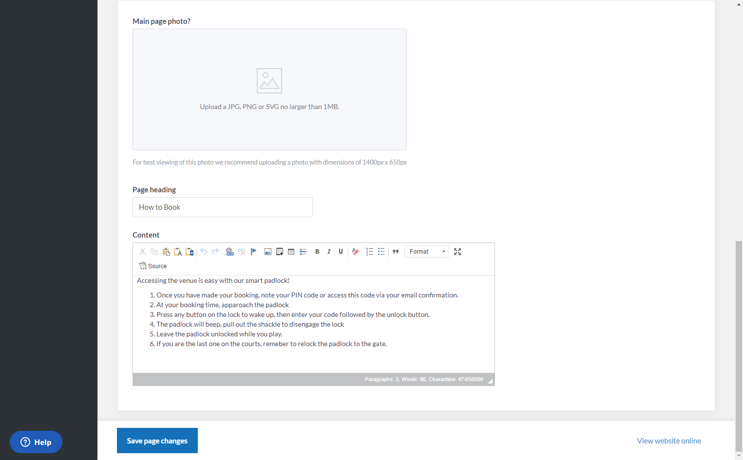 Click on Save page changes