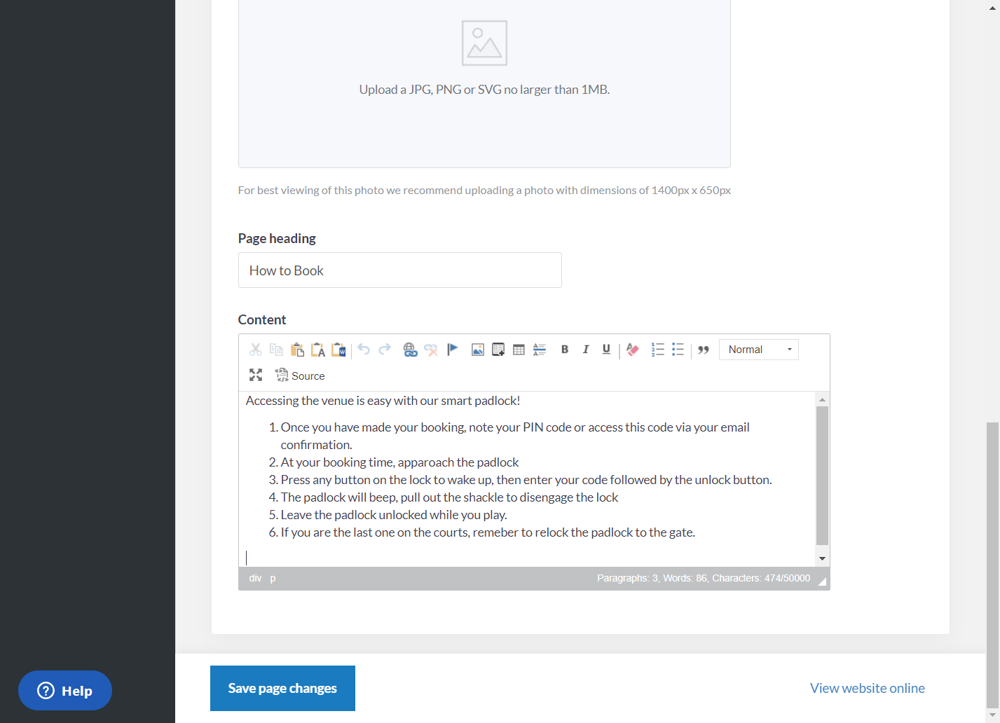 Click on Rich Text Editor, PageText