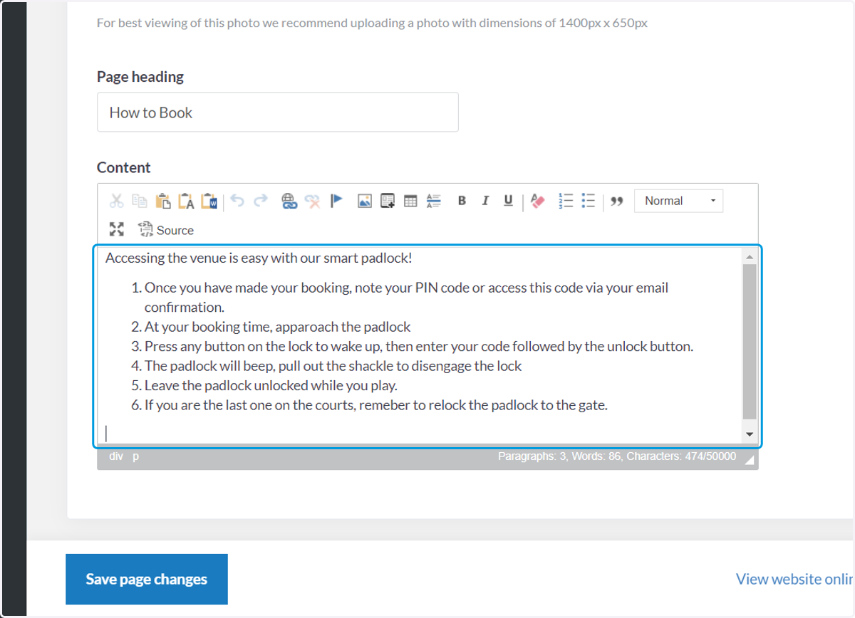 Click on Rich Text Editor, PageText