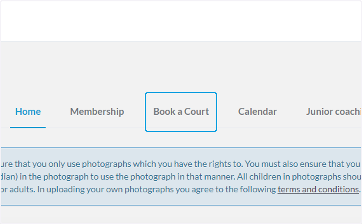 Click on the Book a Court tab