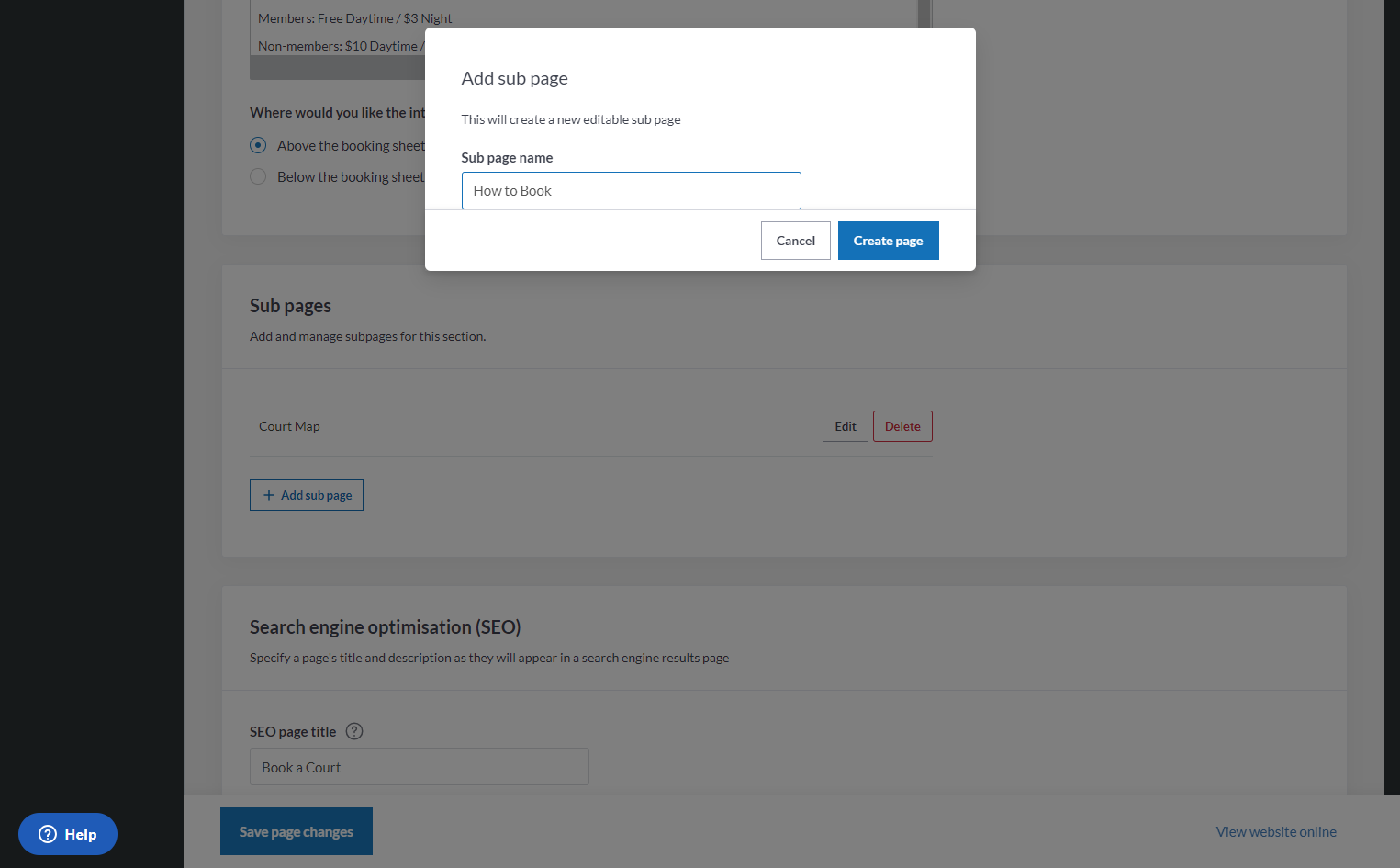 Click on Create page