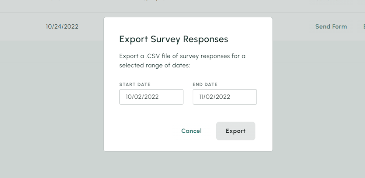 Set the date range for the responses and click Export