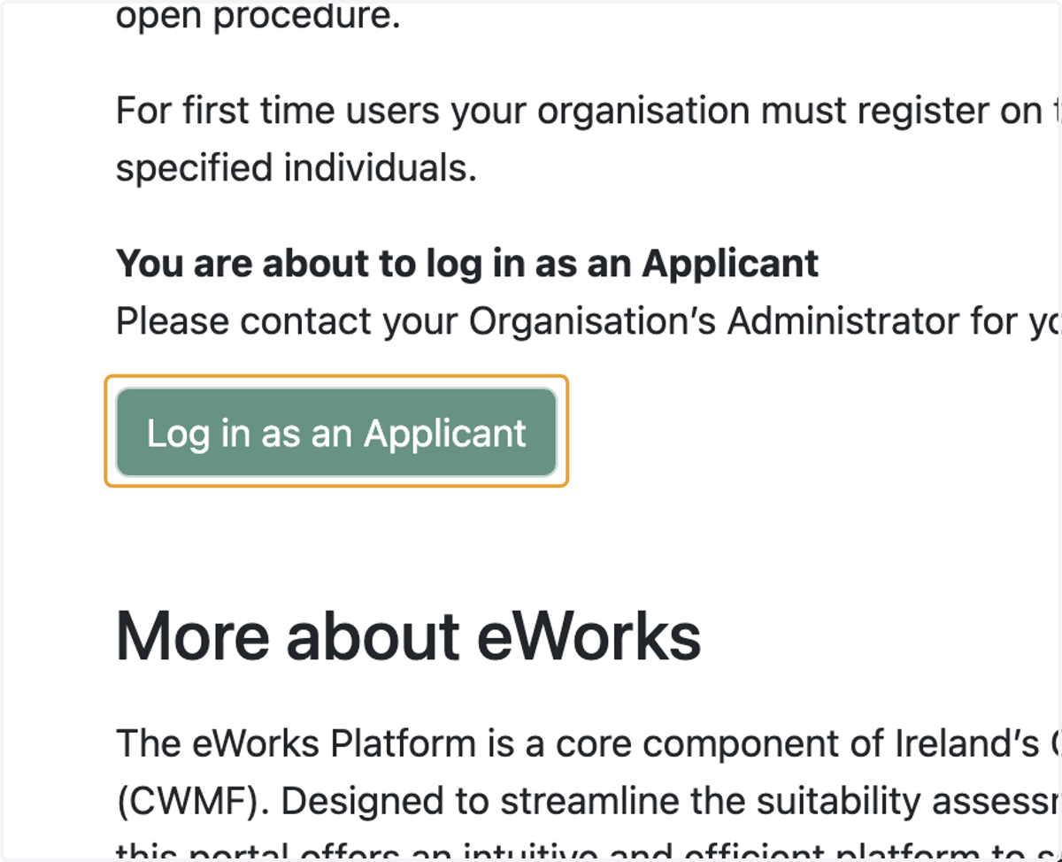 Click on Log in as an Applicant
