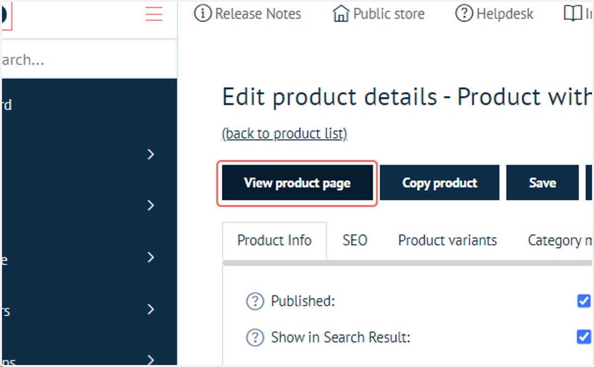 Click on View product page