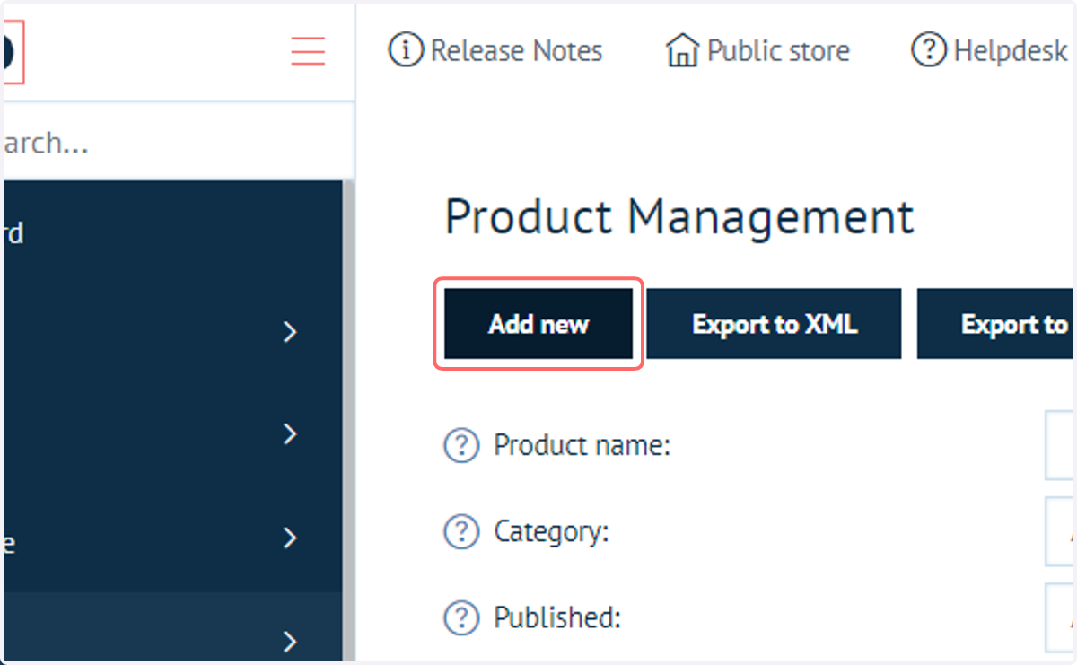 Create or navigate to a relevant product