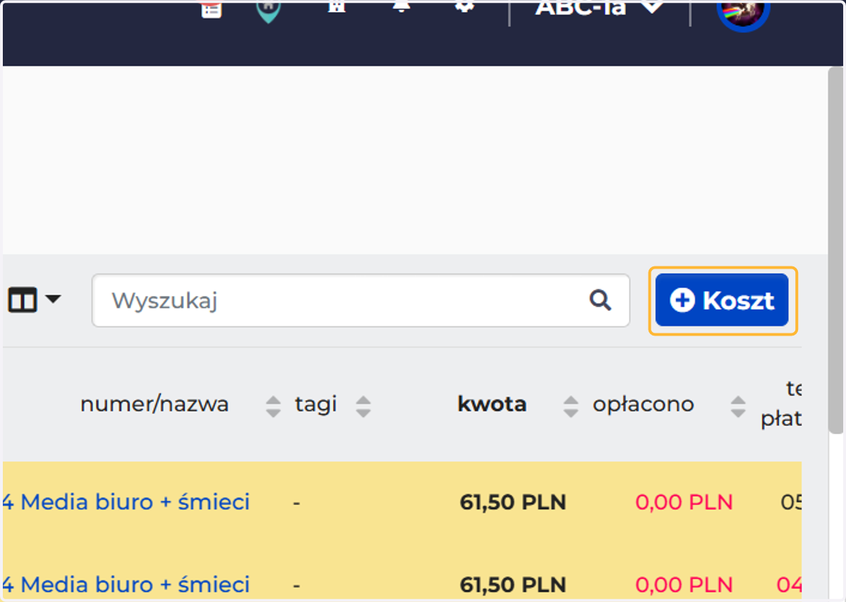 Podczas dodawania kosztu