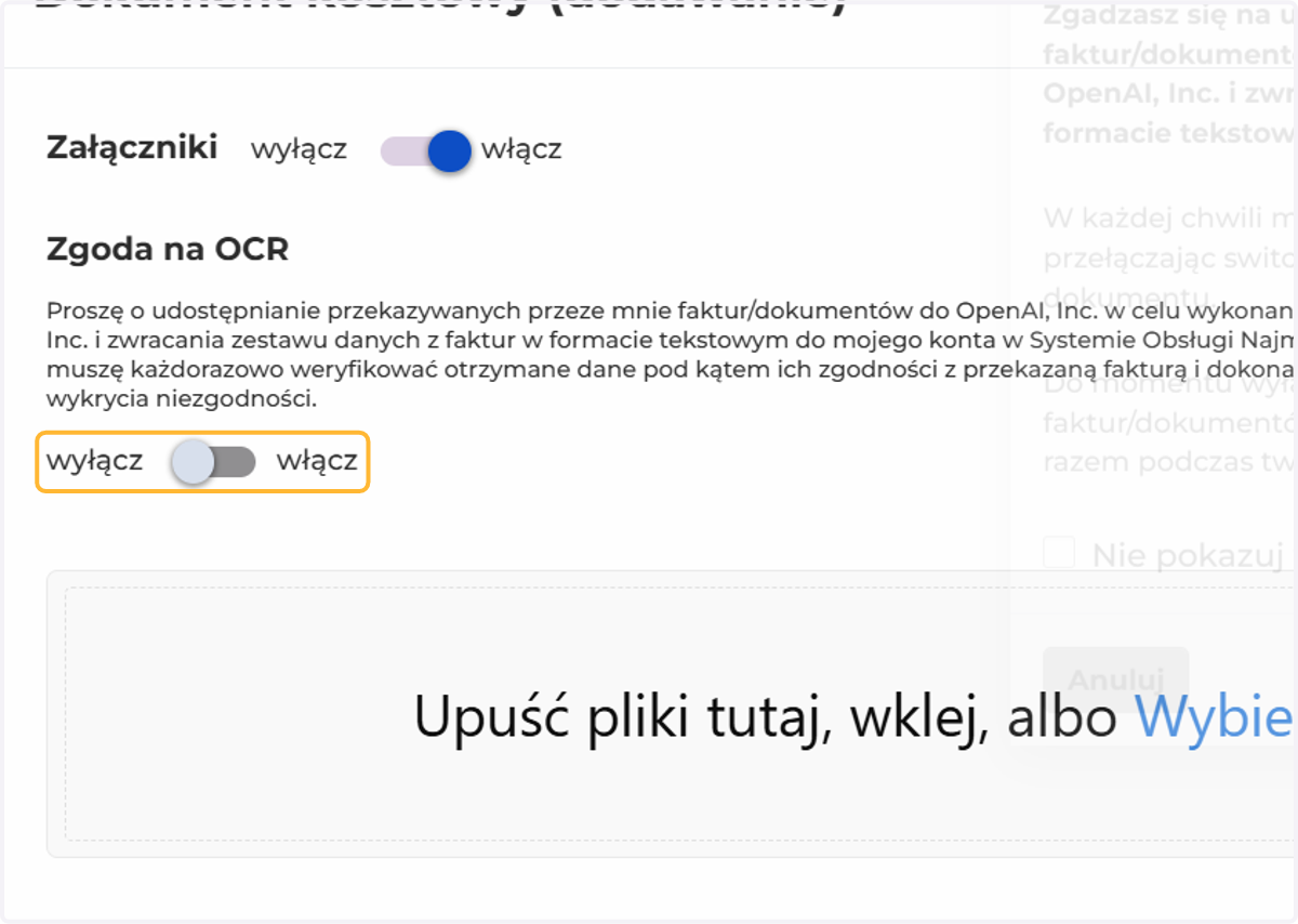 I zaznacz, że chcesz dodać dokument poprzez OCR