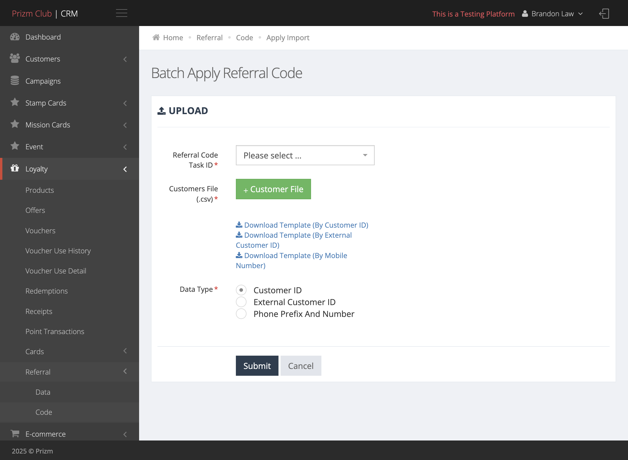 Select Referral Code Task ID