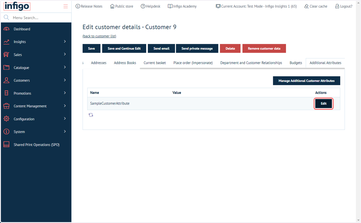 The Customer Attribute you created will be displayed, but will currently not have a value. Click on Edit.