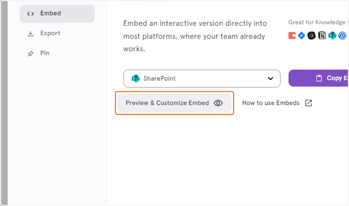 Click on Preview & Customize Embed