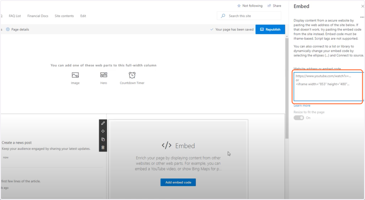 Paste the Embed code in the text box provided!