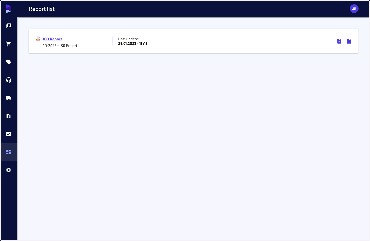 Go to "Reports" menu and access the "Report list" page. You will see all the reports that are available for you
