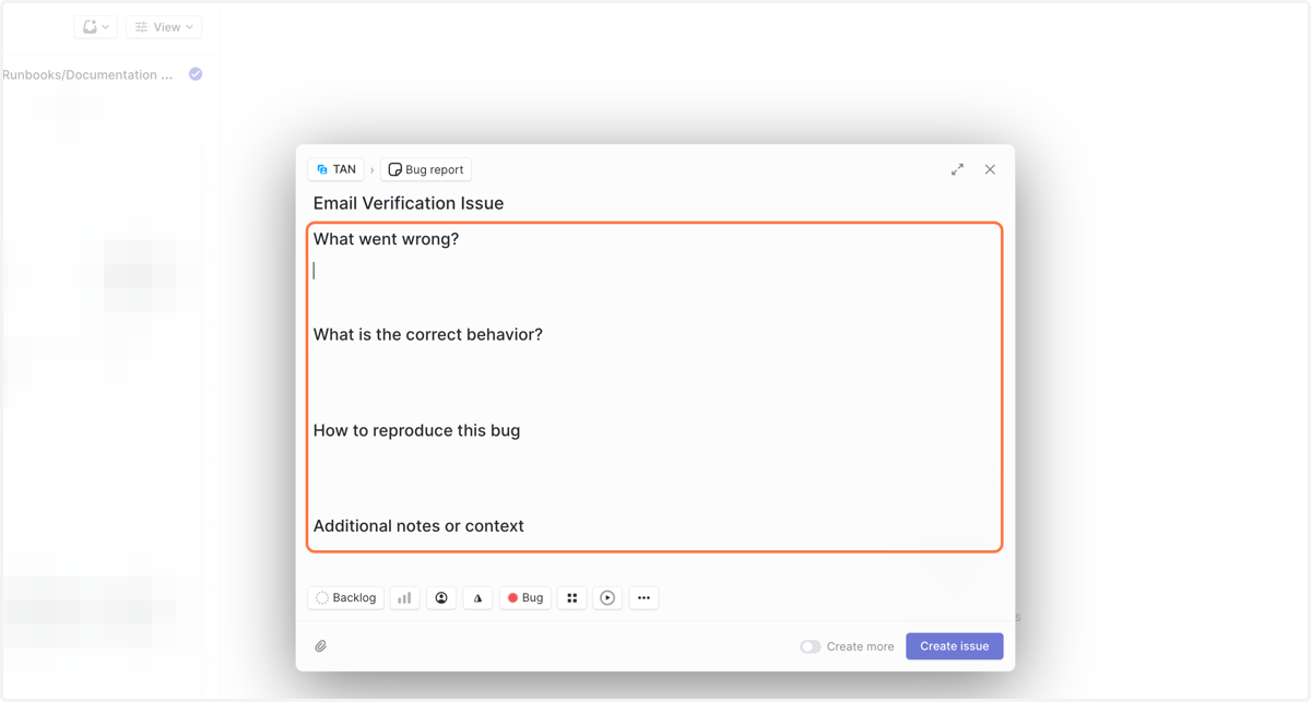 Our template includes a list of specific questions so engineers can better understand and pinpoint the problem and how it might be solved.
