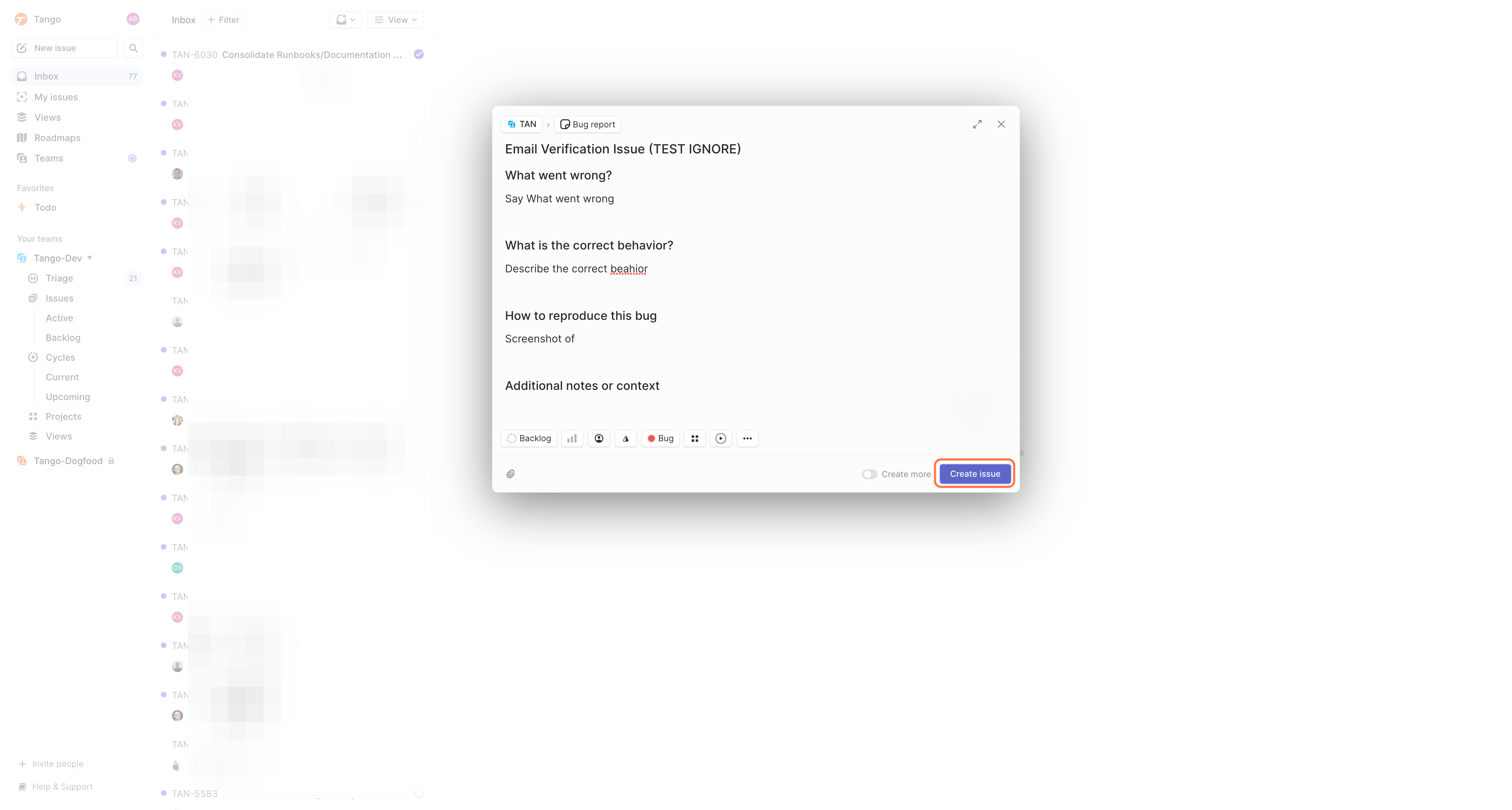 Click on Create issue