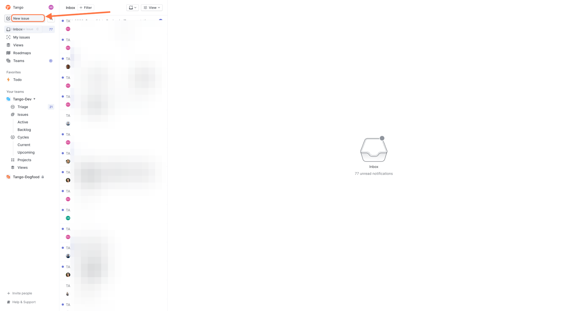 Click on Create new issue…