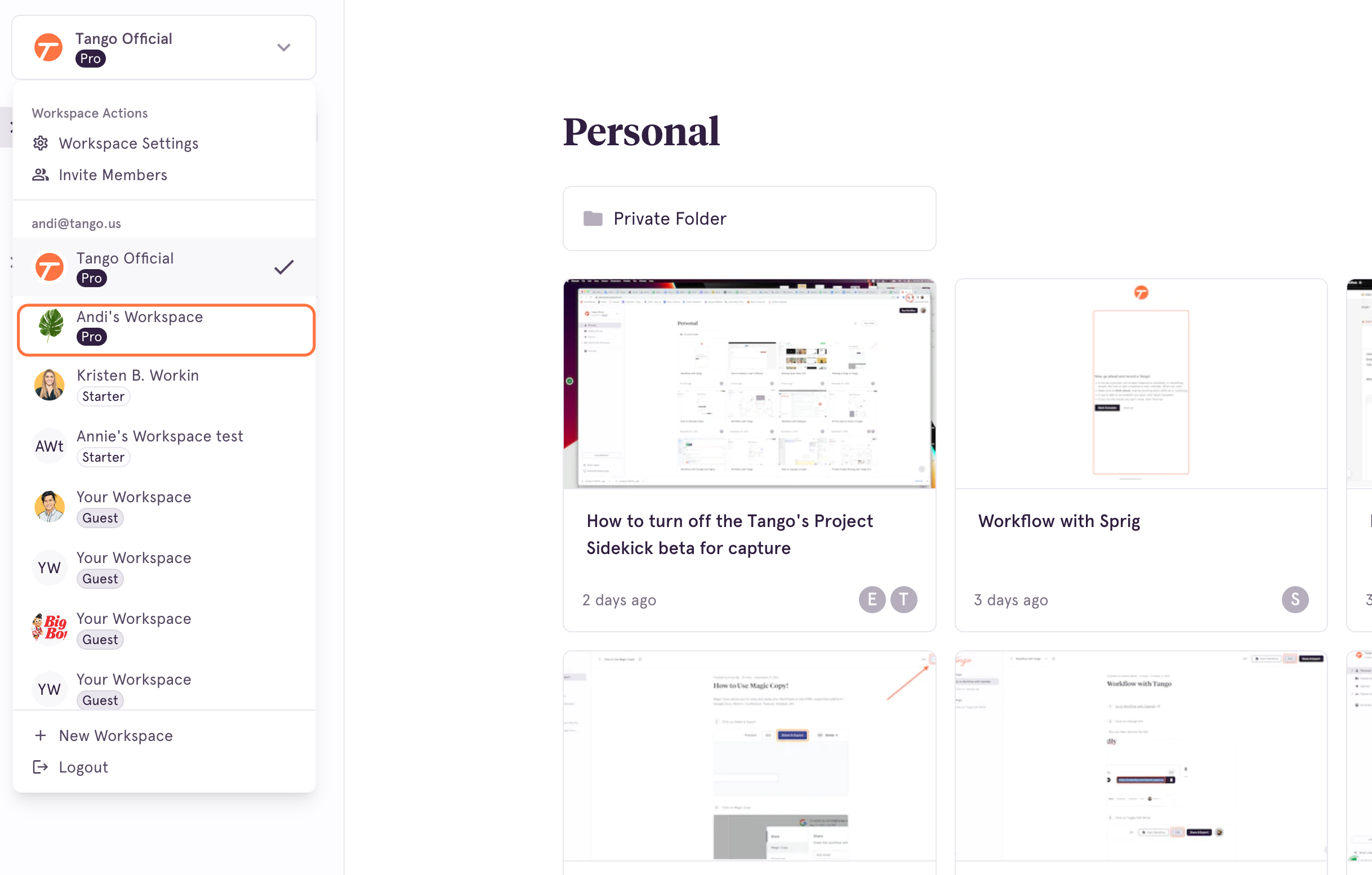 Click on the Workspace name you'd like to view