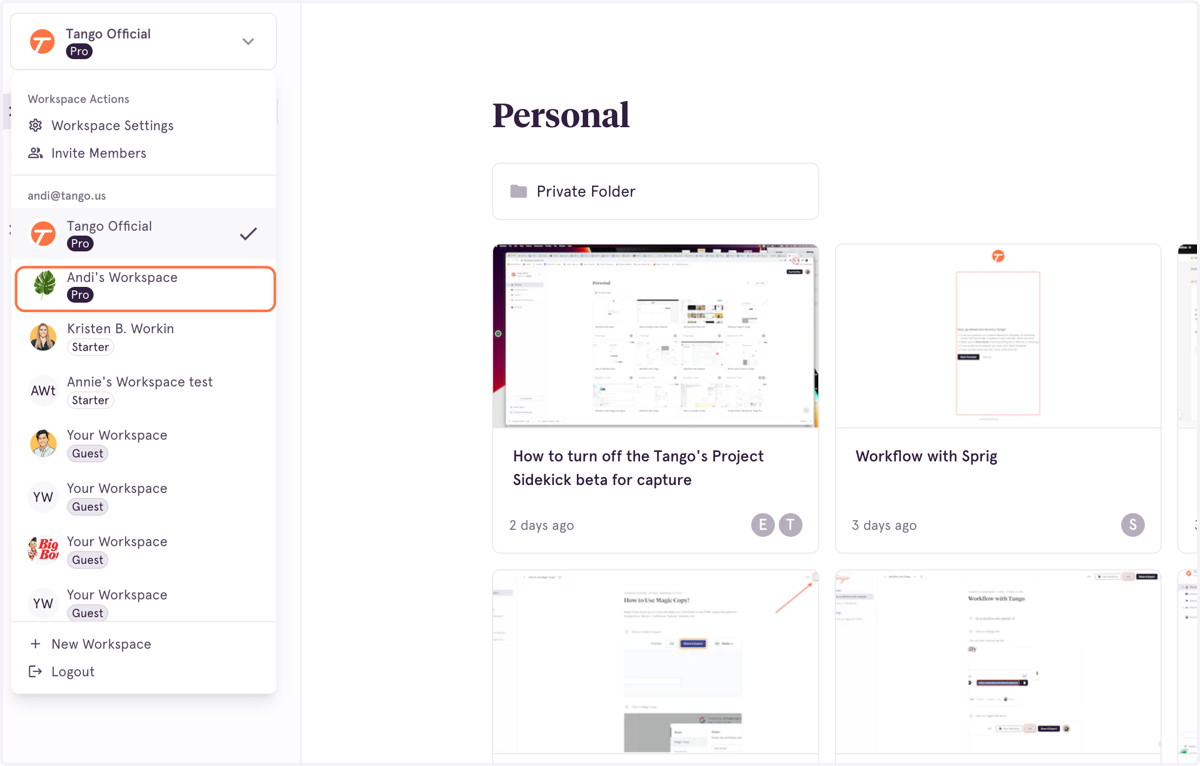 Click on the Workspace name you'd like to view