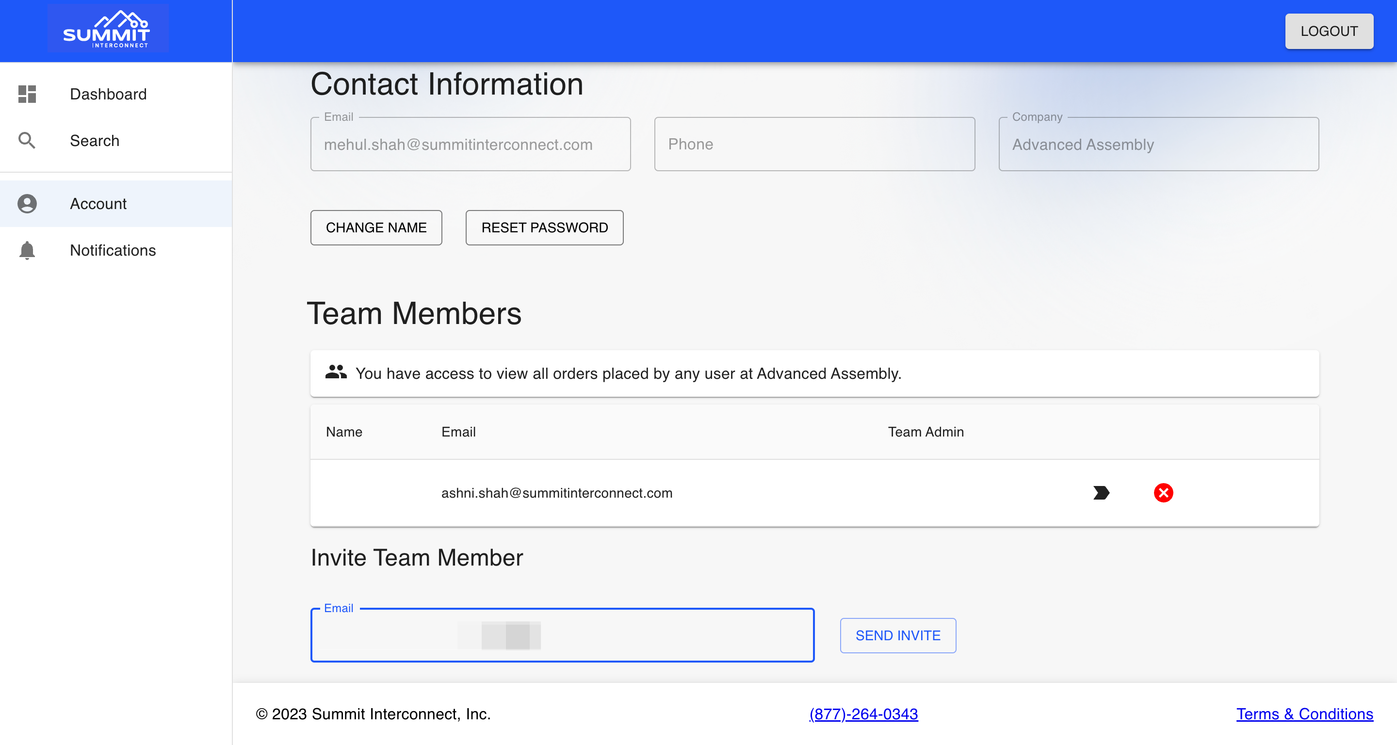 Type in the email of the team member you wish to invite to the portal