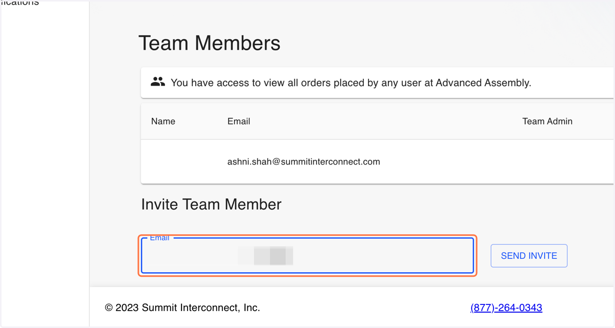 Type in the email of the team member you wish to invite to the portal