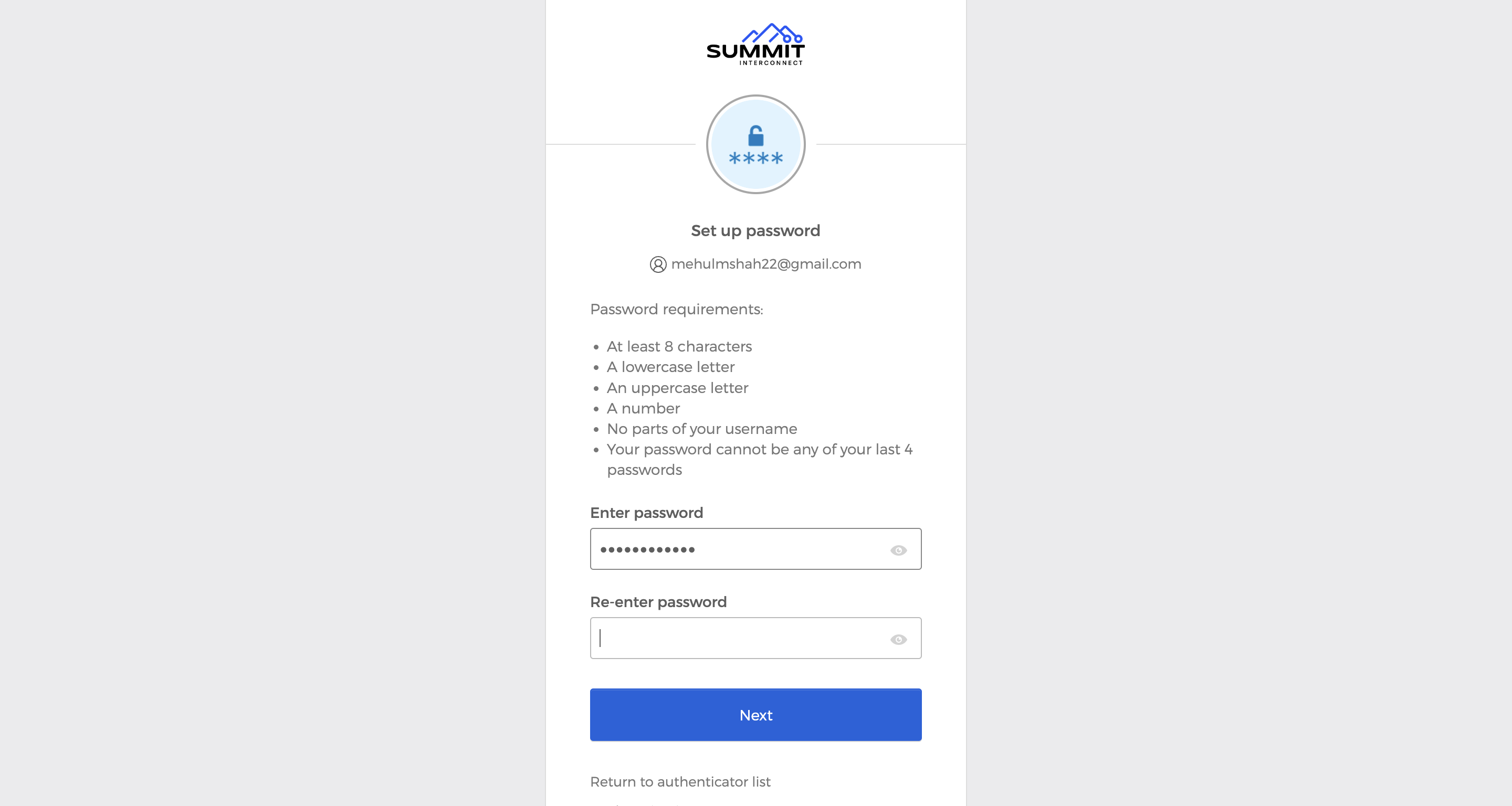 Type in a password