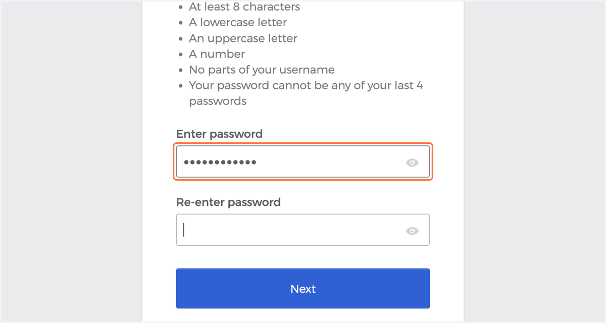 Type in a password